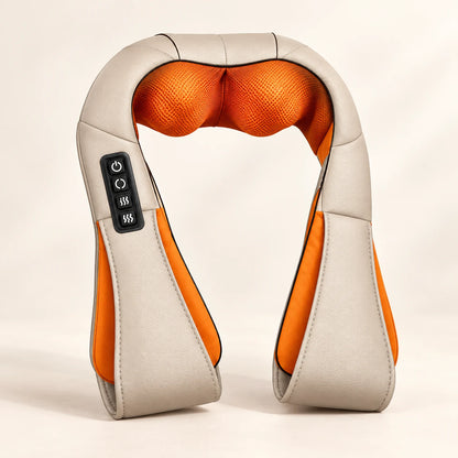 Masajeador shiatsu de cuello y hombros con calor, color beige y naranjo